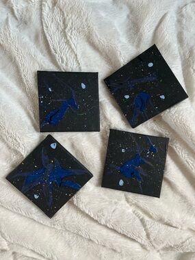 Hand-Painted Abstract Mini Canvas Wall Art Set in Black and Blue